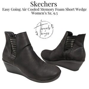 Skechers Boots Womens 9.5 Black Easy Going Air Cooled Memory Foam Wedge‎ Fashion